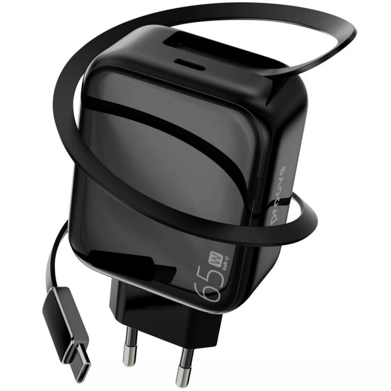 МЗП Proove Fixtape GaN 65W (1USB-C) + висувний кабель Type-C (Black)