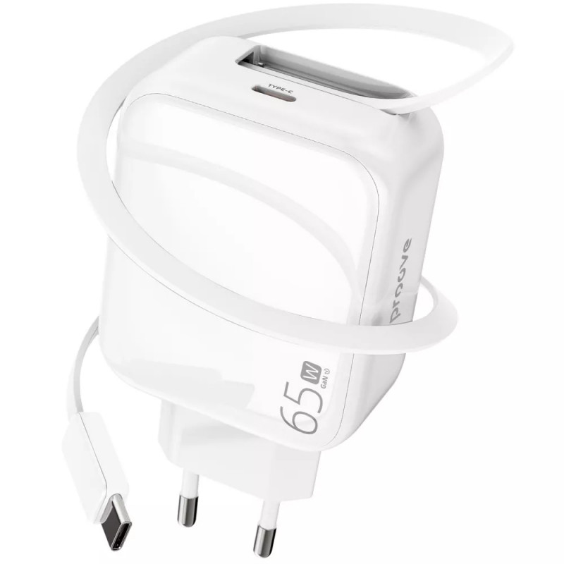 МЗП Proove Fixtape GaN 65W (1USB-C) + висувний кабель Type-C (White)