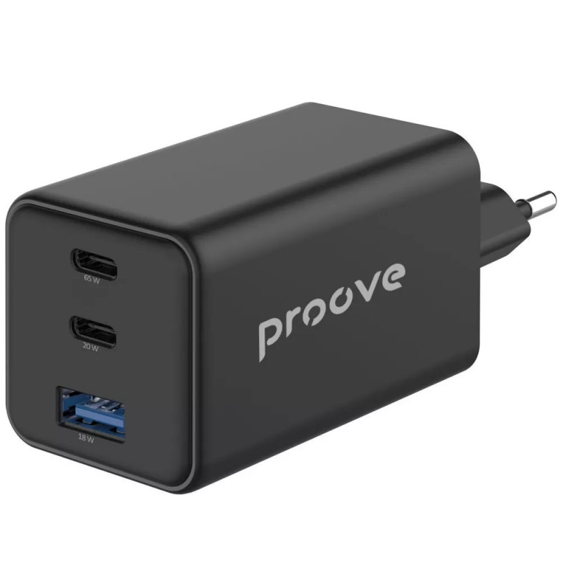 Фото МЗП Proove Pocket GaN 65W (1USB-A/2C) (Black) в маназині vchehle.ua
