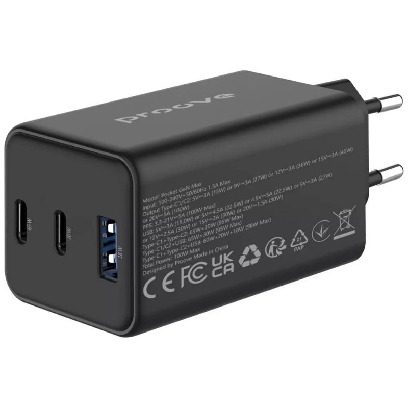 МЗП Proove Pocket GaN 65W (1USB-A/2C) (Black) в магазині vchehle.ua