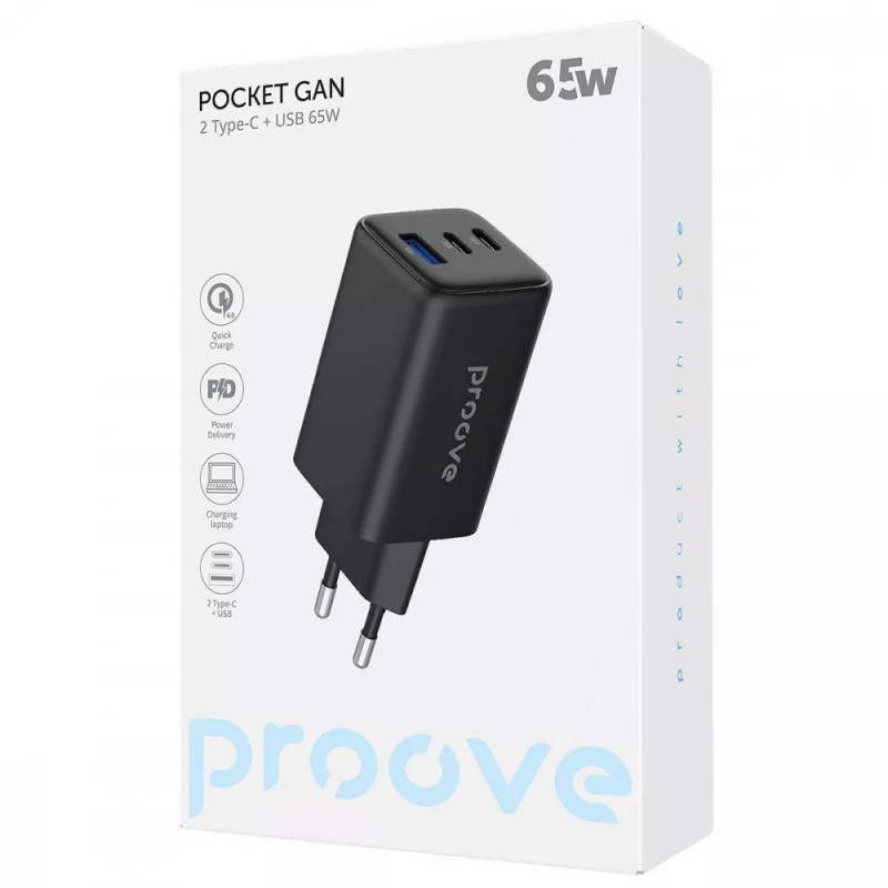 Купити МЗП Proove Pocket GaN 65W (1USB-A/2C) (Black) на vchehle.ua