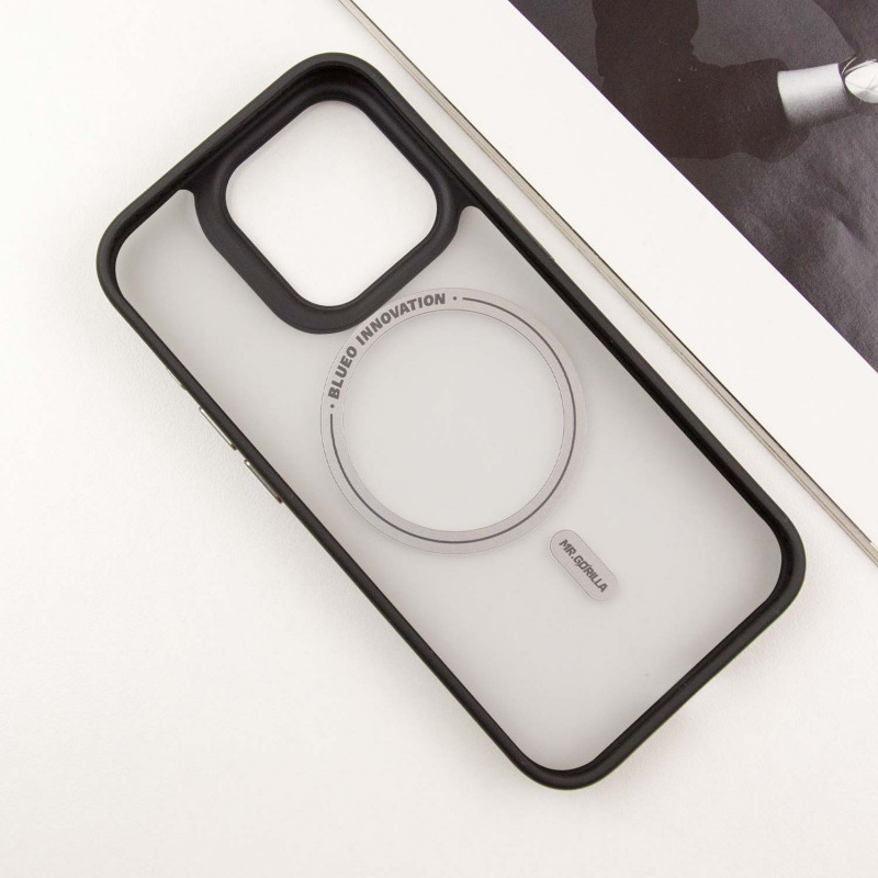 Фото TPU+PC чохол Blueo Skin Friendly Frosted with Magnetic Safe на Apple iPhone 16 Pro Max (6.9") (Чорний / Біле кільце) в маназині vchehle.ua