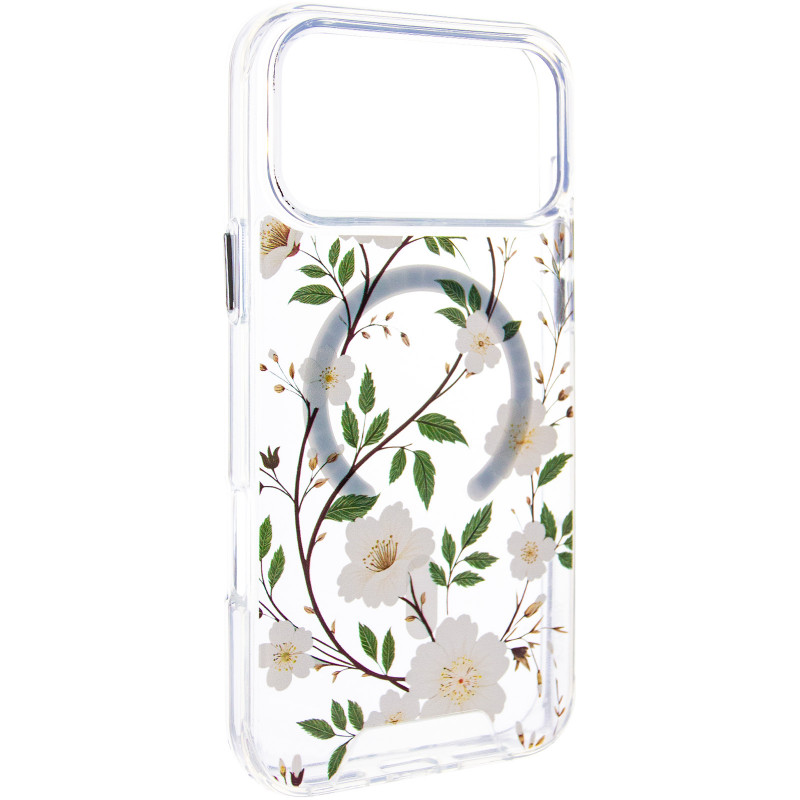 TPU+PC чехол Clear Garden with Magnetic Safe для Apple iPhone 17 Pro (6.3") (White Gardenia)
