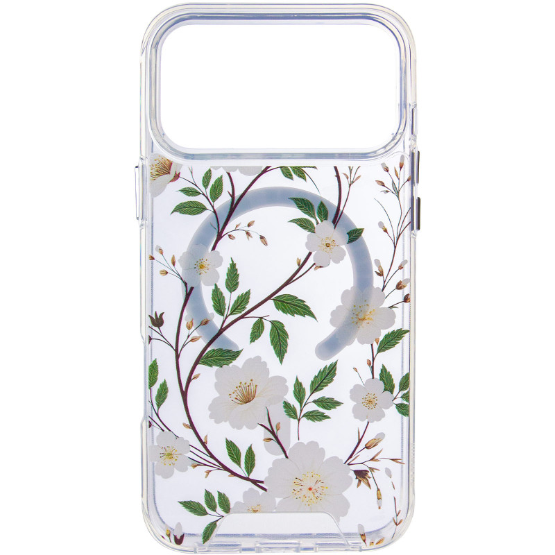 Фото TPU+PC чехол Clear Garden with Magnetic Safe для Apple iPhone 17 Pro (6.3") (White Gardenia) на vchehle.ua
