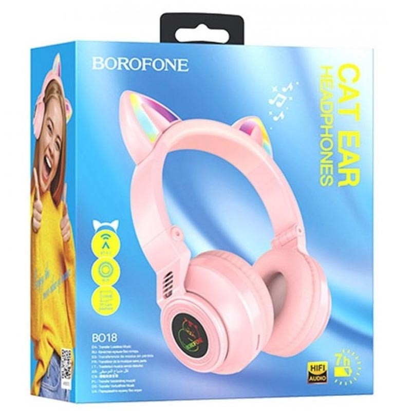 Фото Уценка Накладные беспроводные наушники Borofone BO18 Cat ear (Мятая упаковка / Розовый) на vchehle.ua
