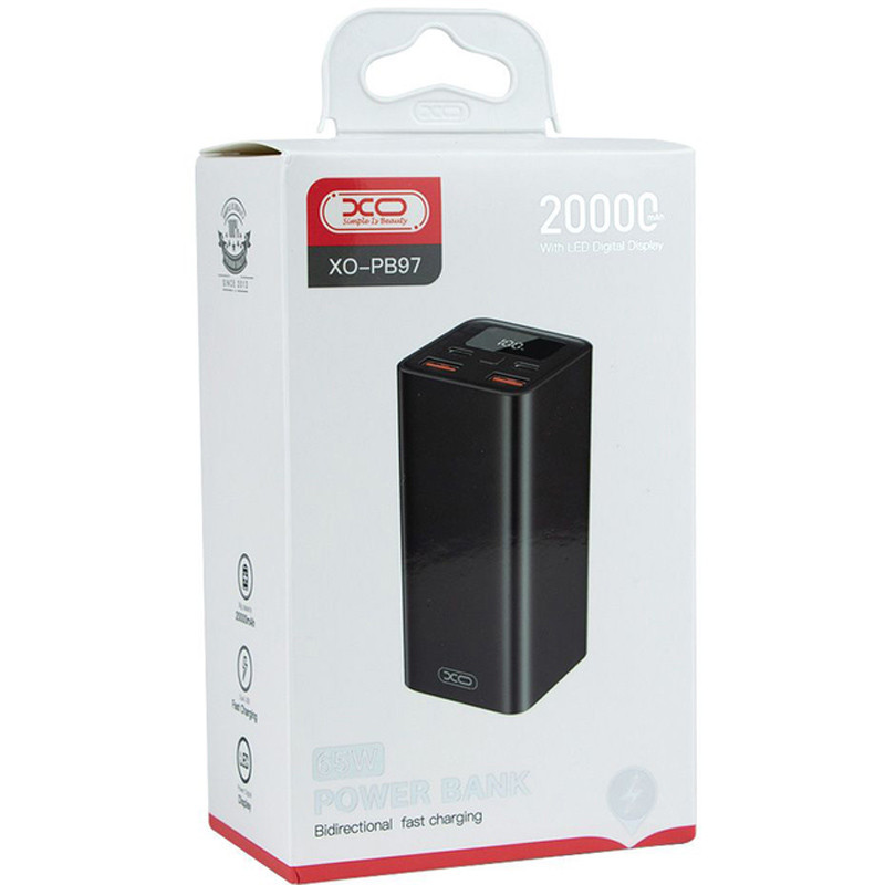 Уцінка Портативне ЗУ Power Bank XO PB97 65W 20000 mAh (Пошкоджене пакування / Black) в магазині vchehle.ua