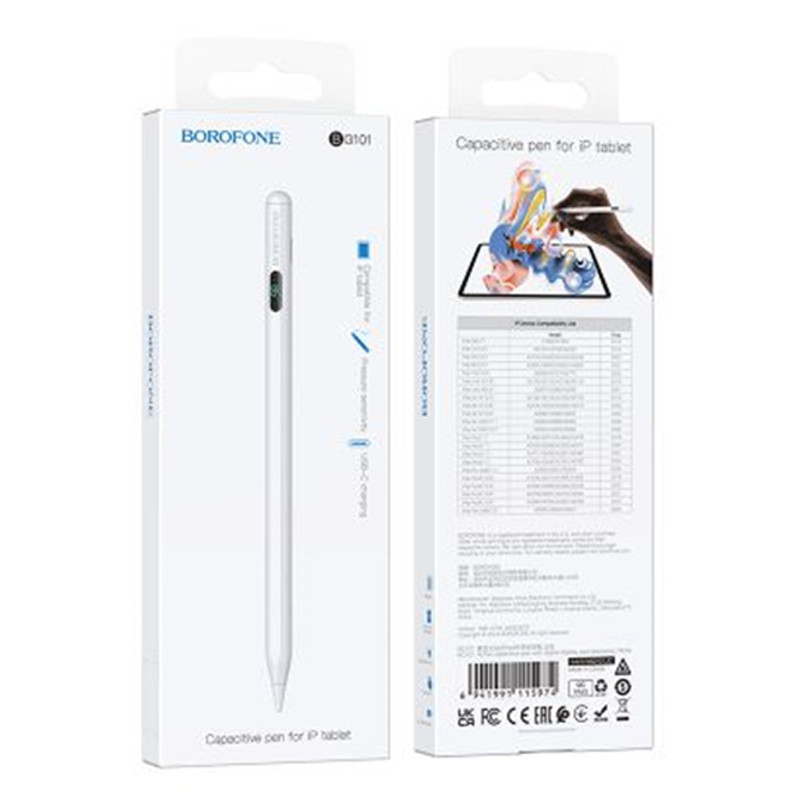 Фото Уценка Стилус Borofone BG101 Active capacitive pen with digital display for iPad (Поврежденная упаковка / White) на vchehle.ua