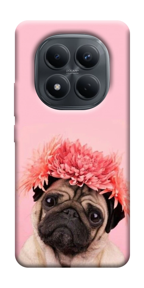 Чохол Мопс із квітами для Xiaomi Redmi Note 15 Pro 4G