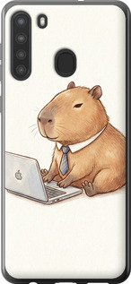 Чехол для Samsung Galaxy A21 Funny Capybara CEO Working (Разноцветный)