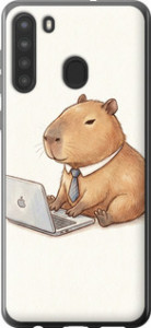 Чехол для Samsung Galaxy A21 Funny Capybara CEO Working (Разноцветный)