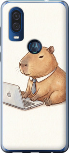 Чехол для Motorola One Vision Funny Capybara CEO Working (Разноцветный)