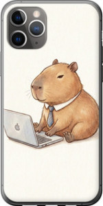 Чохол для iPhone 11 Pro Max Funny Capybara CEO Working (Різнокольоровий)