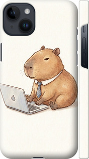 Чехол для iPhone 14 Plus Funny Capybara CEO Working (Разноцветный)