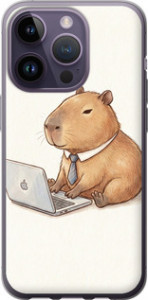 Чехол для iPhone 14 Pro Funny Capybara CEO Working (Разноцветный)