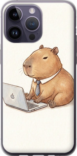 Чехол для iPhone 14 Pro Max Funny Capybara CEO Working (Разноцветный)