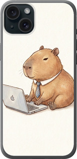 Чехол для iPhone 15 Plus Funny Capybara CEO Working (Разноцветный)