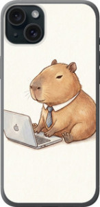 Чохол для iPhone 15 Plus Funny Capybara CEO Working (Різнокольоровий)