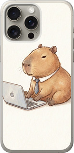 Чехол для iPhone 15 Pro Max Funny Capybara CEO Working (Разноцветный)