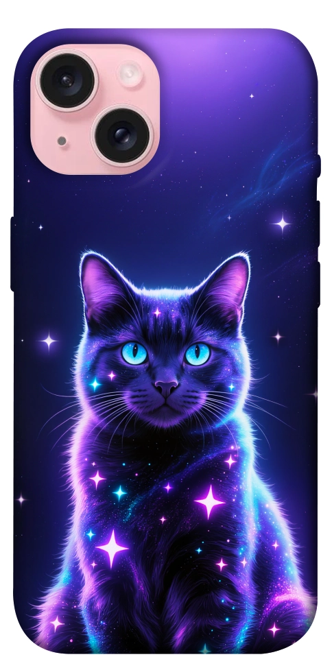 Чехол Galaxy purple cat для iPhone 15