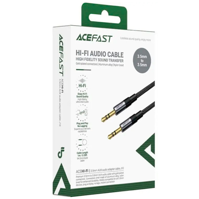 Аудіо кабель Aux Acefast J10 (1m) (Black) в магазині vchehle.ua