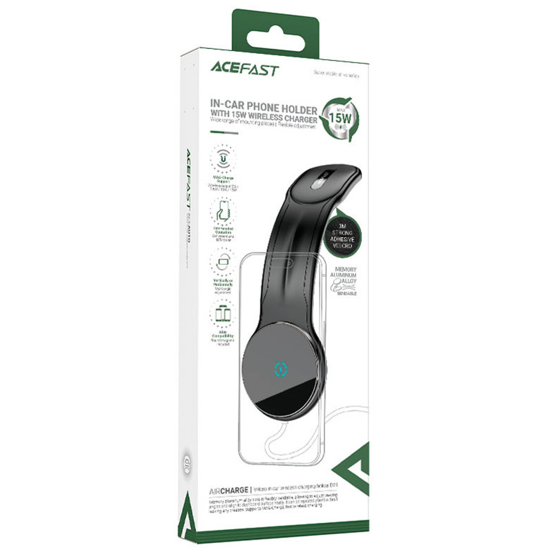 Фото Автодержатель с БЗУ Acefast D21 Magnetic Wireless Charging 15W (Black) на vchehle.ua