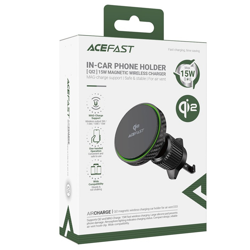 Фото Автодержатель с БЗУ Acefast D33 Qi2 Magnetic Wireless Charging 15W (Black) на vchehle.ua