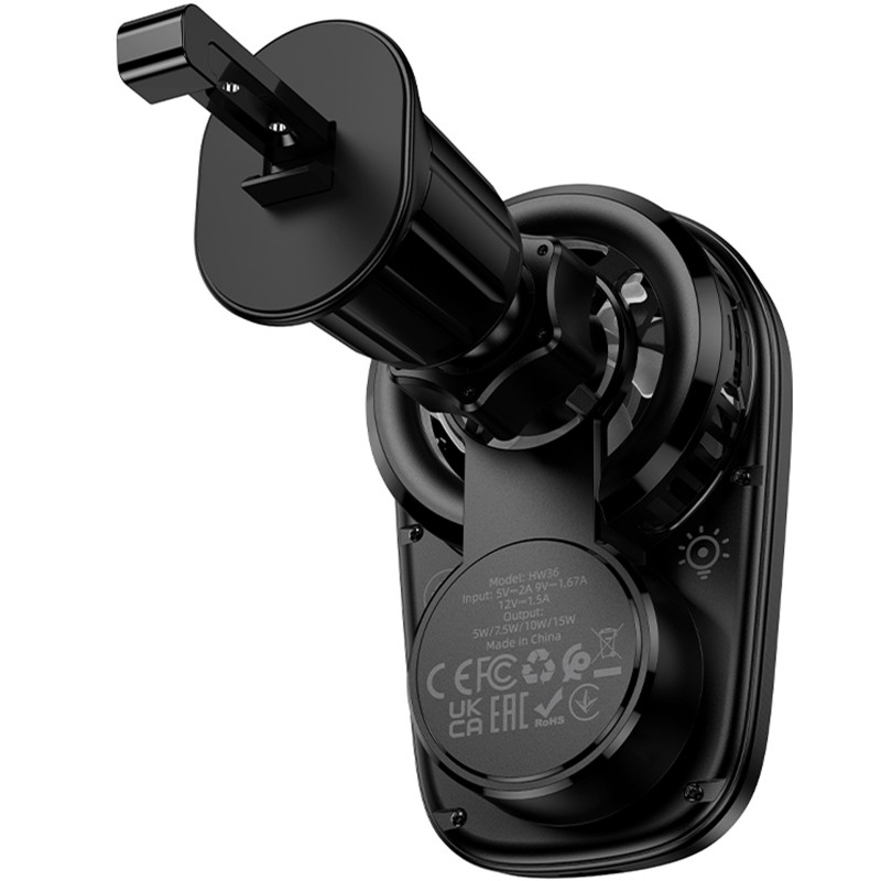Фото Автодержатель с БЗУ Hoco HW36 Electric 15W with cooler (air outlet) (Black) в магазине vchehle.ua