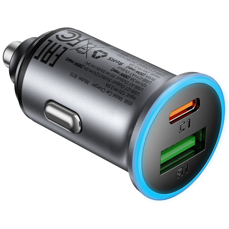 Фото АЗП Acefast B15 PD20W+QC3.0 65W (1USB-A/1C) (Gray) в маназині vchehle.ua
