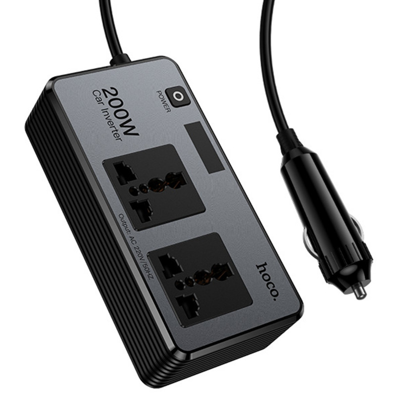 АЗП інвертор Hoco Z66 New PD66W+QC3.0 (2USB-A/1C/2xSocket) (0.5m) (Black) в магазині vchehle.ua