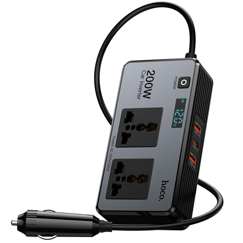 Купити АЗП інвертор Hoco Z66 New PD66W+QC3.0 (2USB-A/1C/2xSocket) (0.5m) (Black) на vchehle.ua
