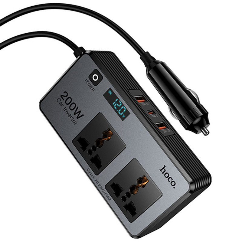 Замовити АЗП інвертор Hoco Z66 New PD66W+QC3.0 (2USB-A/1C/2xSocket) (0.5m) (Black) на vchehle.ua