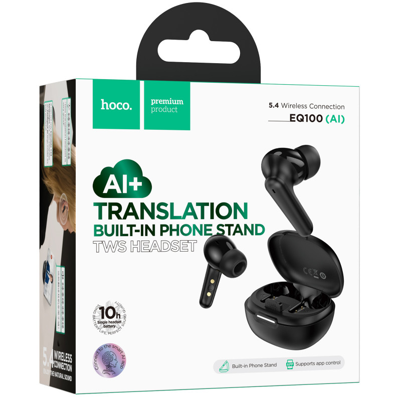 Фото Бездротові навушники TWS Hoco EQ100 Intelligent AI translation (App) (Black) на vchehle.ua