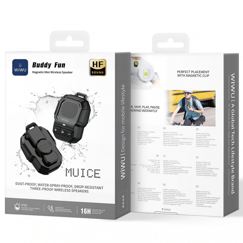 Фото Bluetooth Колонка WiWU SPK-001 Buddy Fun with Magnetic Clip (Black) на vchehle.ua