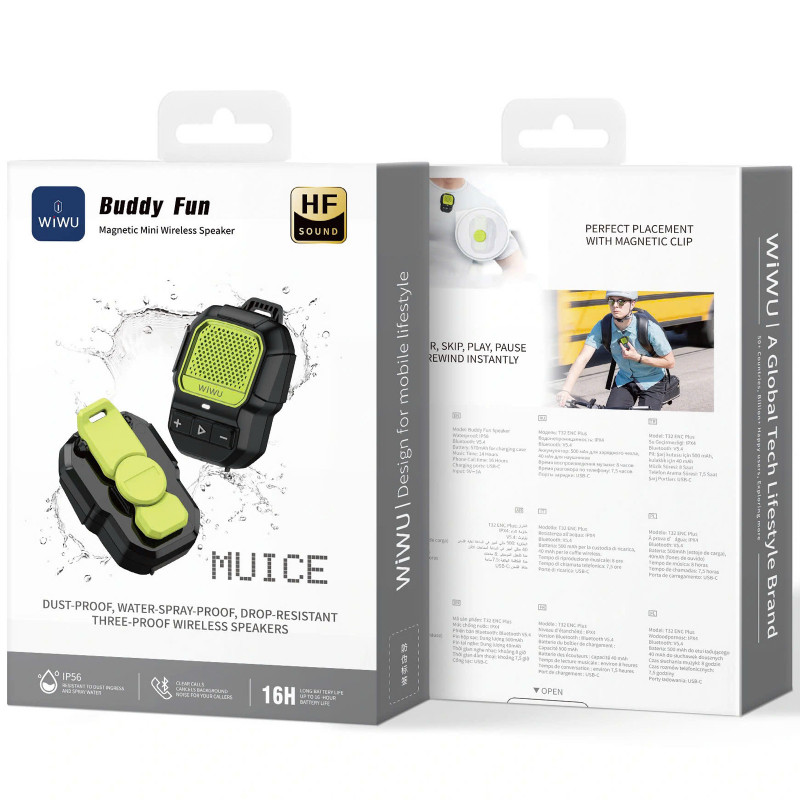 Фото Bluetooth Колонка WiWU SPK-001 Buddy Fun with Magnetic Clip (Green) на vchehle.ua