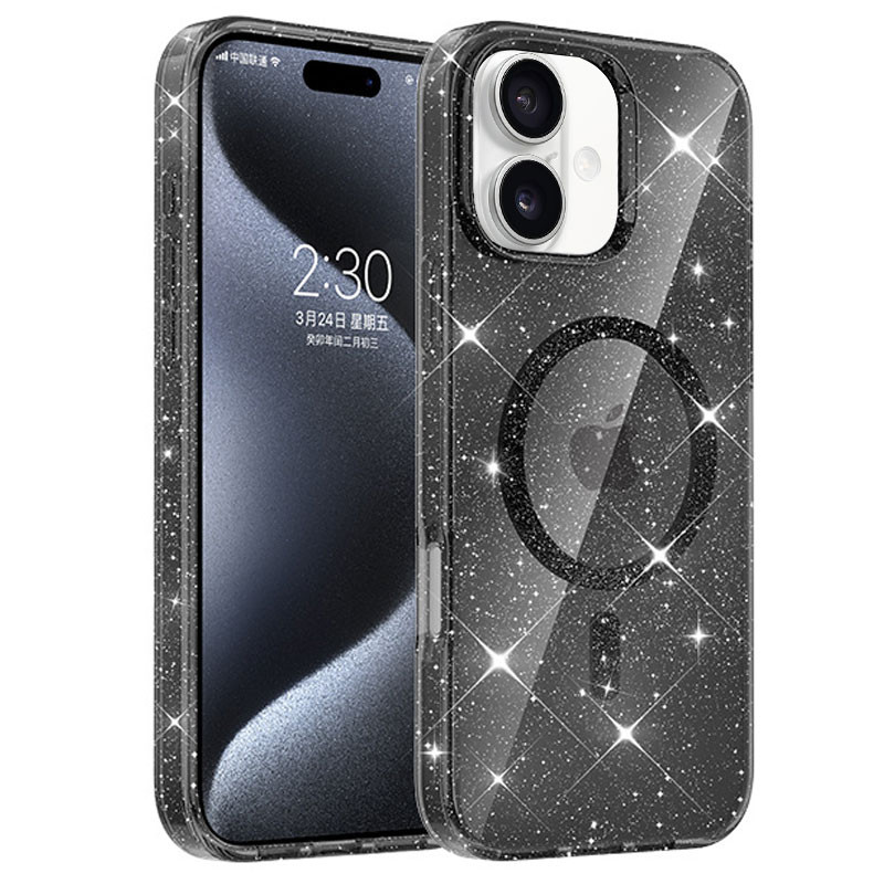 Чехол TPU Eclipse Sparkle Magnetic Fit для Apple iPhone 16 (6.1") (Black)