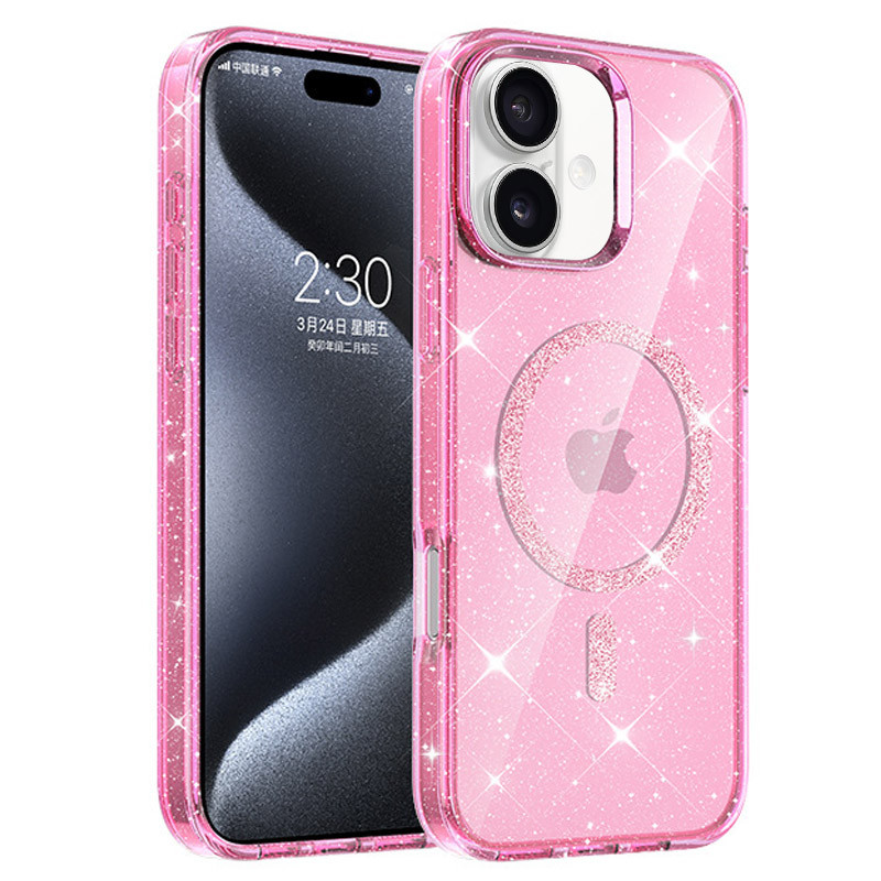 Чехол TPU Eclipse Sparkle Magnetic Fit для Apple iPhone 16 (6.1") (Pink)