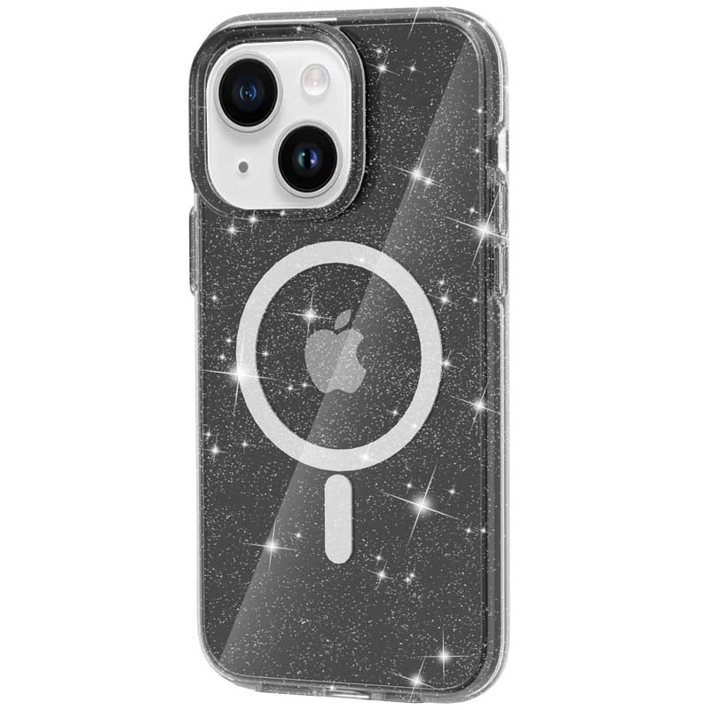Чехол TPU Galaxy Sparkle Magnetic Fit для Apple iPhone 15 (6.1") (Black+Glitter)