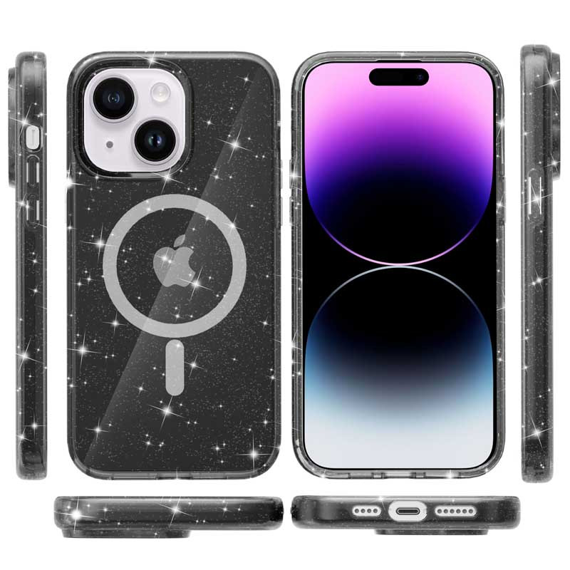 Фото Чехол TPU Galaxy Sparkle Magnetic Fit для Apple iPhone 15 (6.1") (Black+Glitter) на vchehle.ua