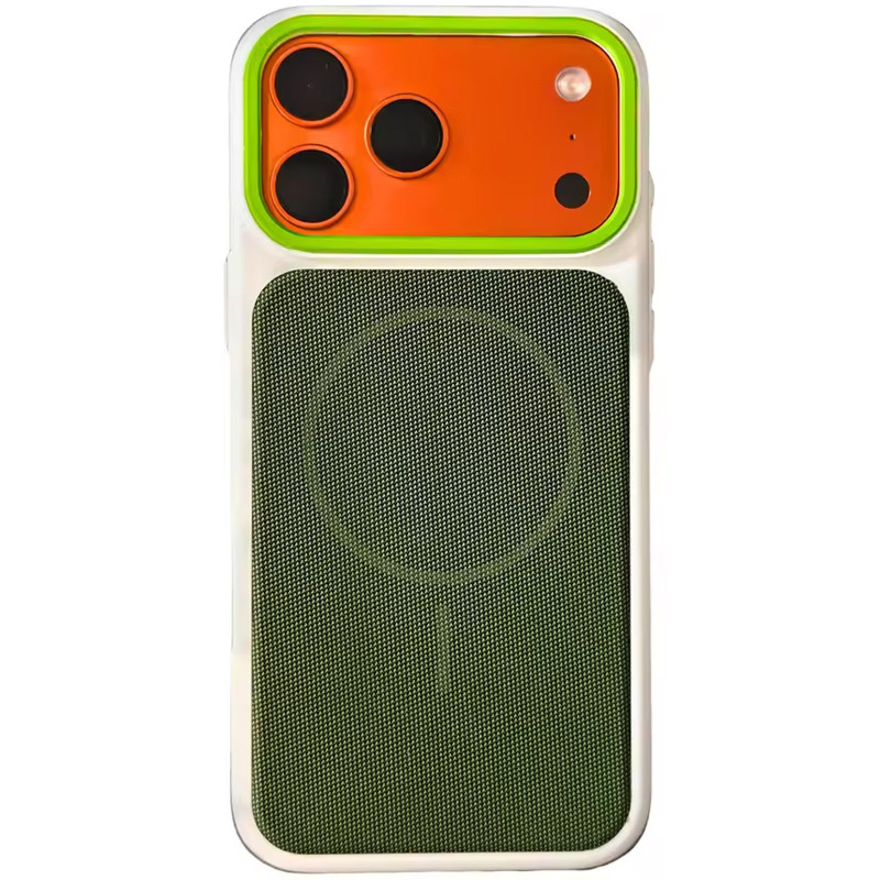Чехол PC Textile Hybrid with Magnetic Fit для Apple iPhone 17 Pro (6.3") (White / Green)
