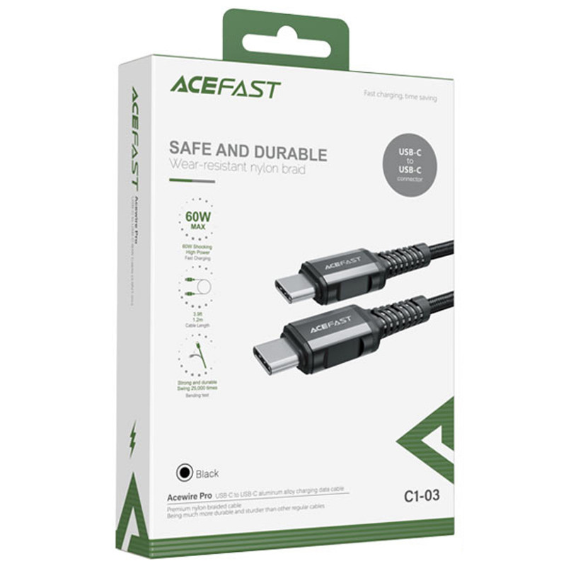 Фото Дата кабель Acefast C1-03 Type-C to Type-C 60W (1.2m) (Black) в магазине vchehle.ua