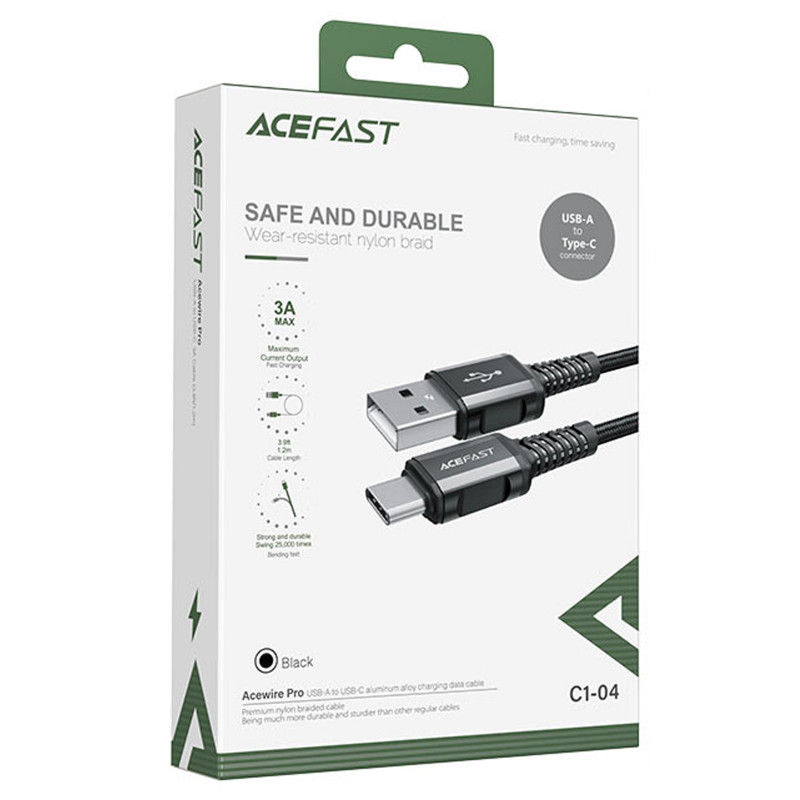 Фото Дата кабель Acefast C1-04 USB to Type-C 3A (1.2m) (Black) в магазине vchehle.ua