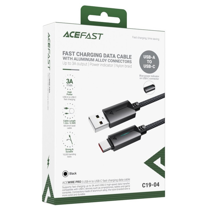 Фото Дата кабель Acefast C19-04 USB to Type-C 3A (1.2m) (Black) на vchehle.ua