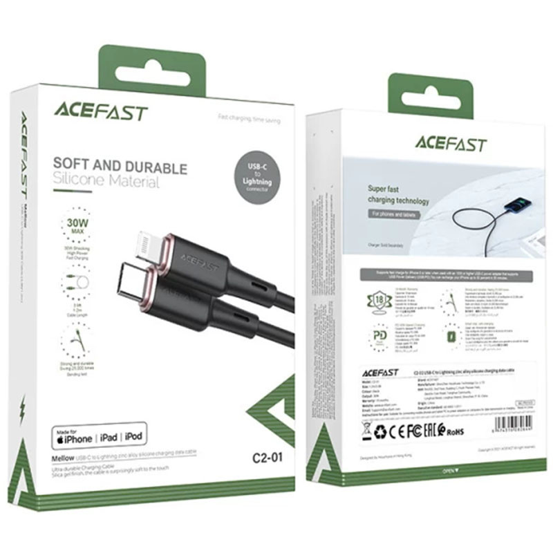Заказать Дата кабель Acefast C2-01 Type-C to Lightning 30W (1.2m) (Black) на vchehle.ua