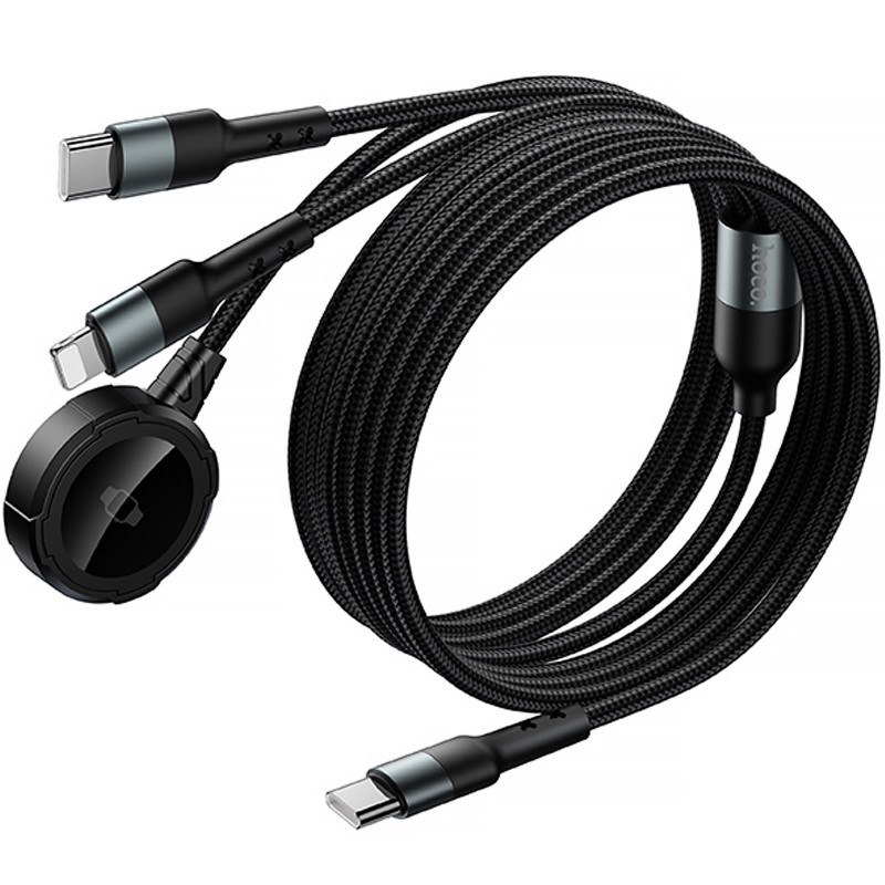 Купить Дата кабель Hoco CW64 3in1 Type-C to iWatch/Lightning/Type-C 15W (1.2m) (Black) на vchehle.ua
