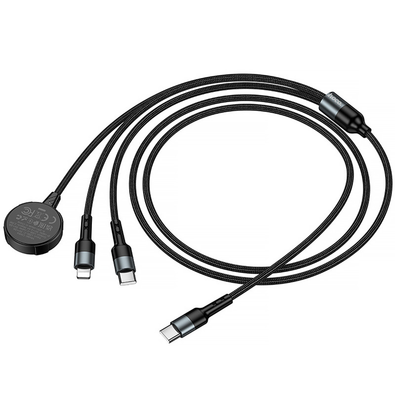 Заказать Дата кабель Hoco CW64 3in1 Type-C to iWatch/Lightning/Type-C 15W (1.2m) (Black) на vchehle.ua