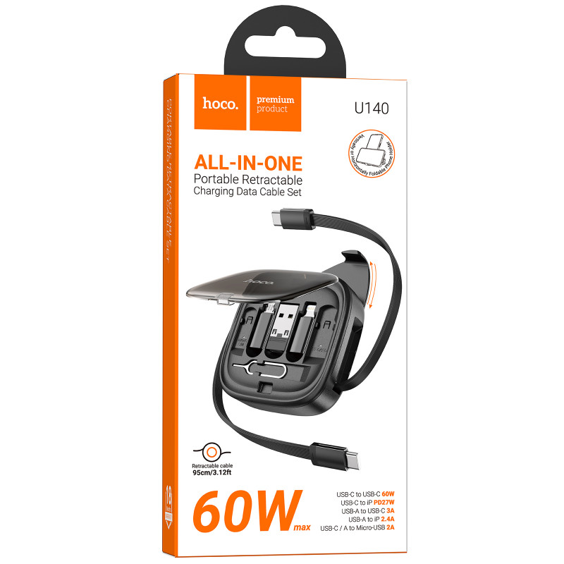 Фото Дата кабель Hoco U140 with cable set 5in1 60W (0.95m) (Black) в магазине vchehle.ua