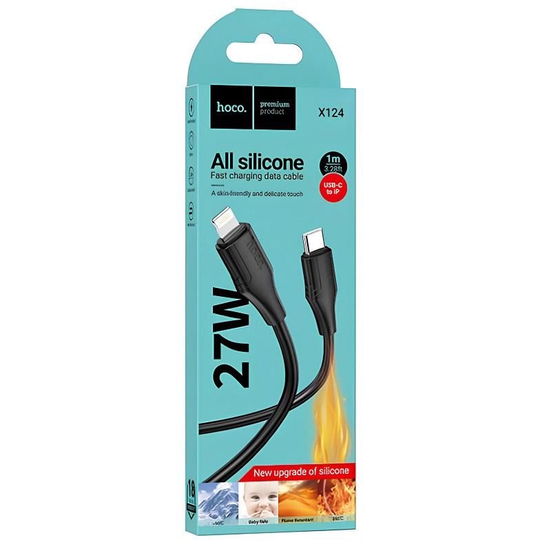 Дата кабель Hoco X124 Bien silicone Type-C to Lightning 27W (1m) (Black) в магазине vchehle.ua