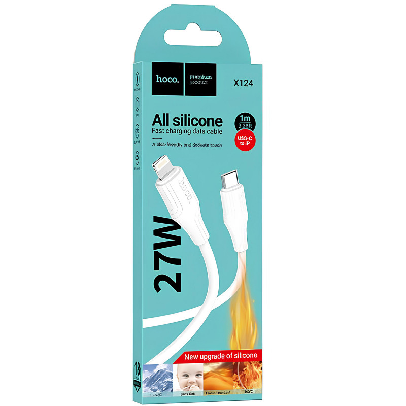 Фото Дата кабель Hoco X124 Bien silicone Type-C to Lightning 27W (1m) (White) на vchehle.ua