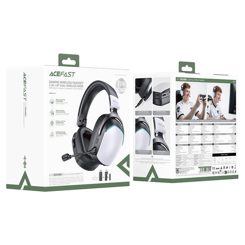 Фото Накладные беспроводные наушники Acefast H11 Gaming (White) в магазине vchehle.ua