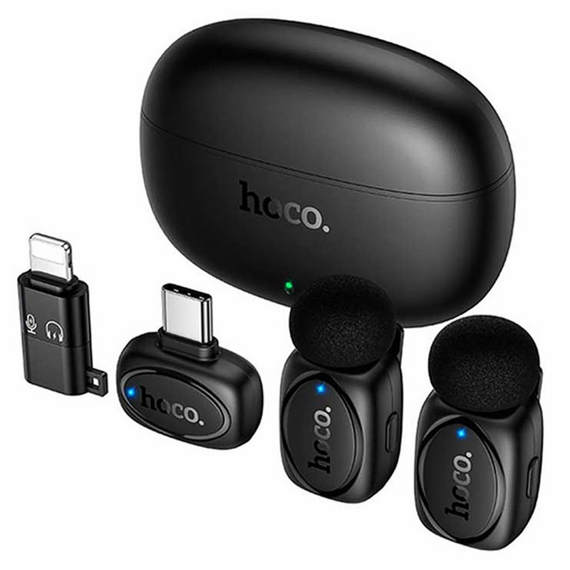 Фото Петличный беспроводной микрофон Hoco L19 Graceful dual-mic 2in1 (Lightning/Type-C) (Black) на vchehle.ua